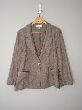 Addition Elle Taupe Single-Button Linen-Blend Blazer Size 24 Office Summer